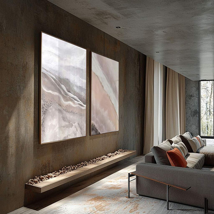 Quadro Decorativo Ocean & Mountain: Refúgio da Alma - quadros decorativos para sala 2 Telas, abstrato - em ambiente decorado