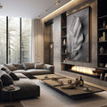 Quadro Decorativo: Elegância de Origami em Tons de Cinza - quadros decorativos 1 Tela Vertical, 3 Telas - em sala moderna