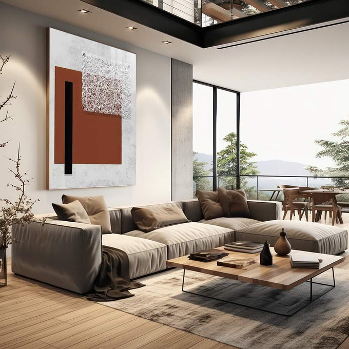 Quadro Decorativo Elegância Abstrata em Tons Serenos - quadros decorativos para sala 1 Tela Vertical, 3 Telas - em living room premium