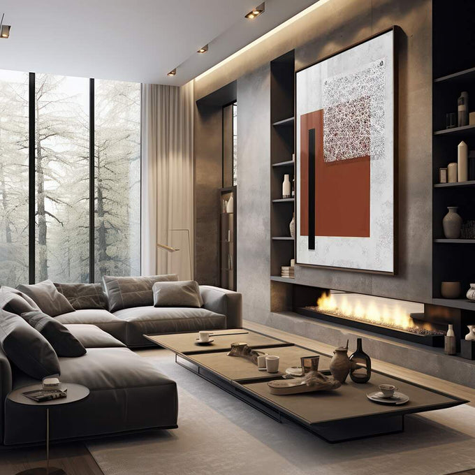 Quadro Decorativo Elegância Abstrata em Tons Serenos - quadros decorativos 1 Tela Vertical, 3 Telas - em sala moderna