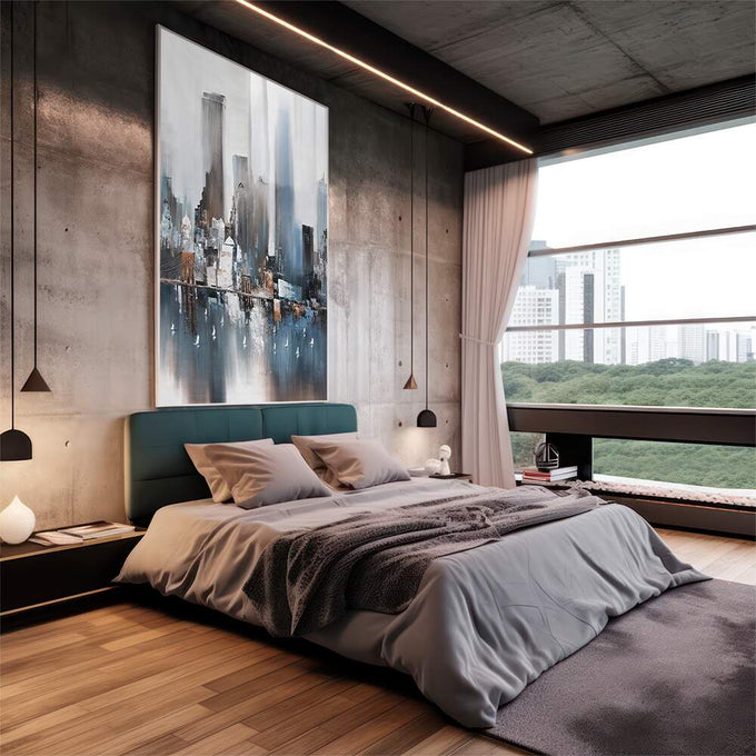 Quadro Decorativo Cidade Líquida - Harmonia Única - quadros decorativos 1 Tela Vertical, 3 Telas - em escritorio elegante