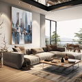 Quadro Decorativo Cidade Líquida - Harmonia Única - quadros decorativos para sala 1 Tela Vertical, 3 Telas - em living room premium