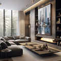 Quadro Decorativo Cidade Líquida - Harmonia Única - quadros decorativos 1 Tela Vertical, 3 Telas - em sala moderna
