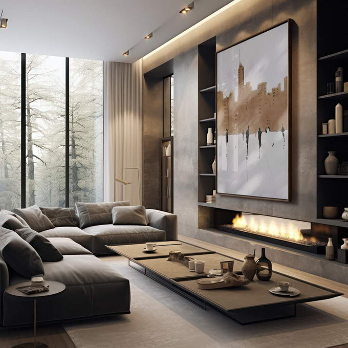 Quadro Decorativo Encanto Invernal na Cidade: Beleza Única - quadros decorativos 1 Tela Vertical, 3 Telas - em sala moderna