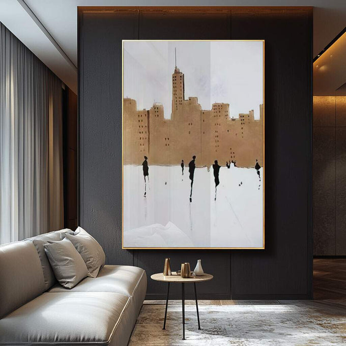 Quadro Decorativo Encanto Invernal na Cidade: Beleza Única - quadros decorativos para sala 1 Tela Vertical, 3 Telas - em ambiente decorado