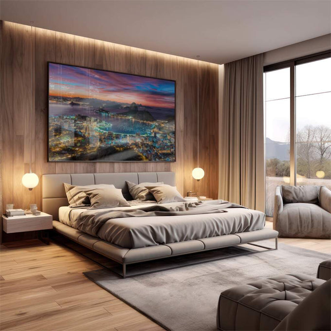 Quadro Decorativo: Emocionante Entardecer Carioca - quadros decorativos 1 Tela, 1 Tela Horizontal - em escritorio elegante