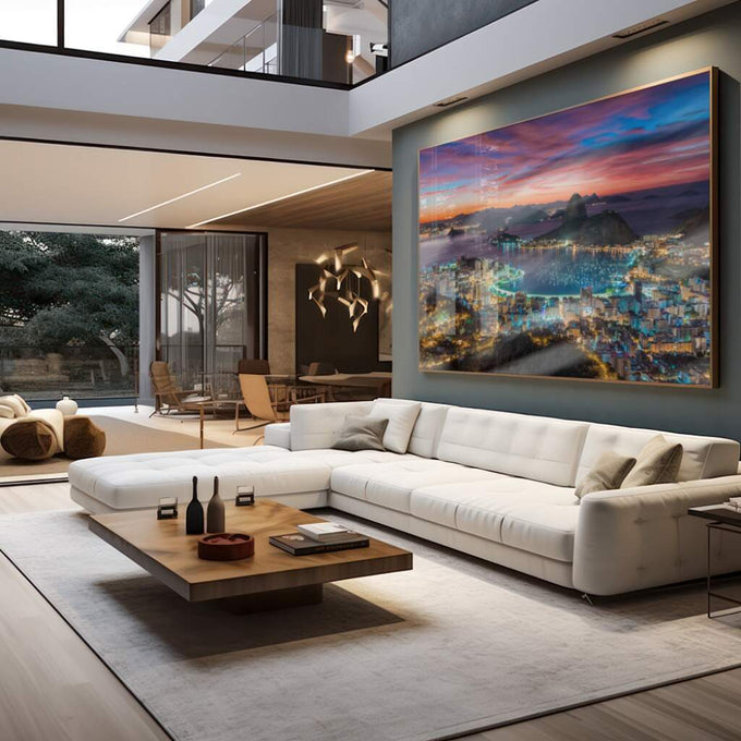 Quadro Decorativo: Emocionante Entardecer Carioca - quadros decorativos para sala 1 Tela, 1 Tela Horizontal - em living room premium