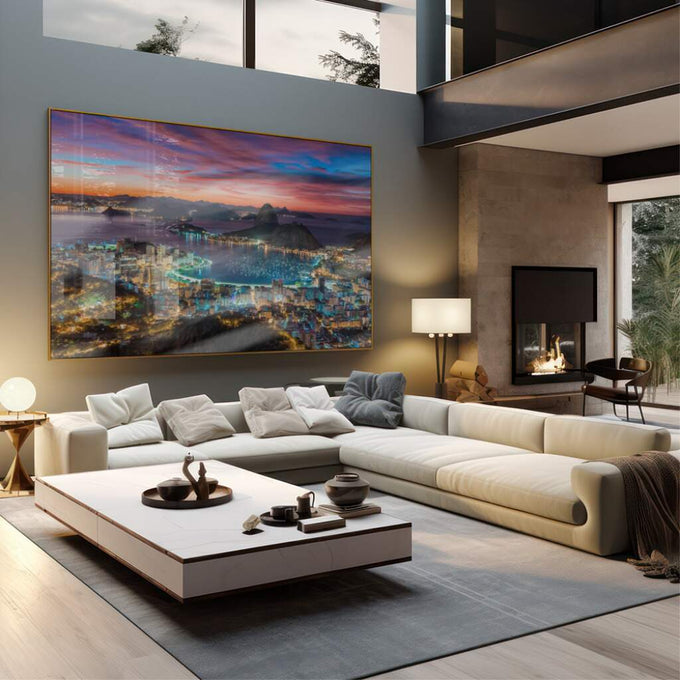 Quadro Decorativo: Emocionante Entardecer Carioca - quadros decorativos 1 Tela, 1 Tela Horizontal - em sala moderna