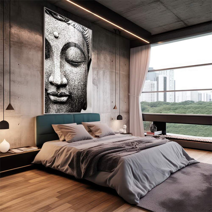 Quadro Decorativo Serenidade Budista: Uma Paz Profunda - quadros decorativos para sala 1 Tela Vertical, 3 Telas - em living room premium
