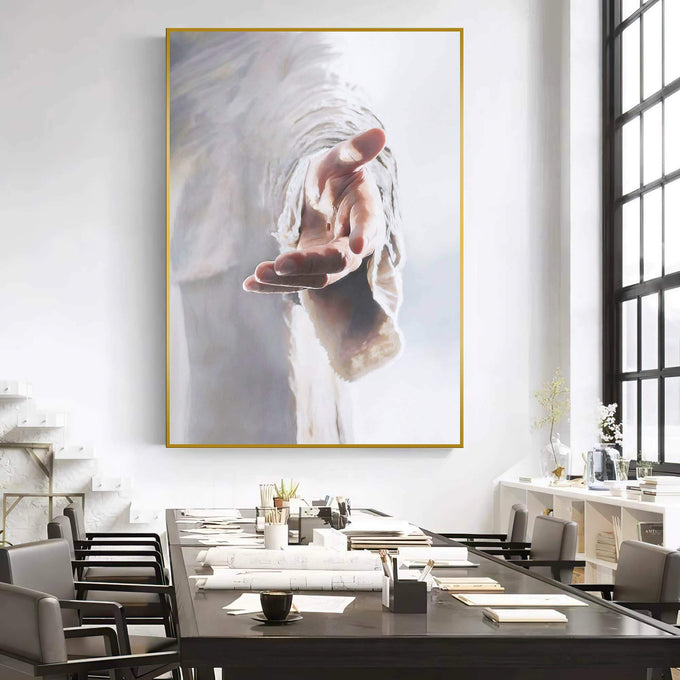 Quadro Decorativo Mãos de Esperança - Toque Emocional Único - quadros decorativos 1 Tela Vertical, 3 Telas - em sala moderna