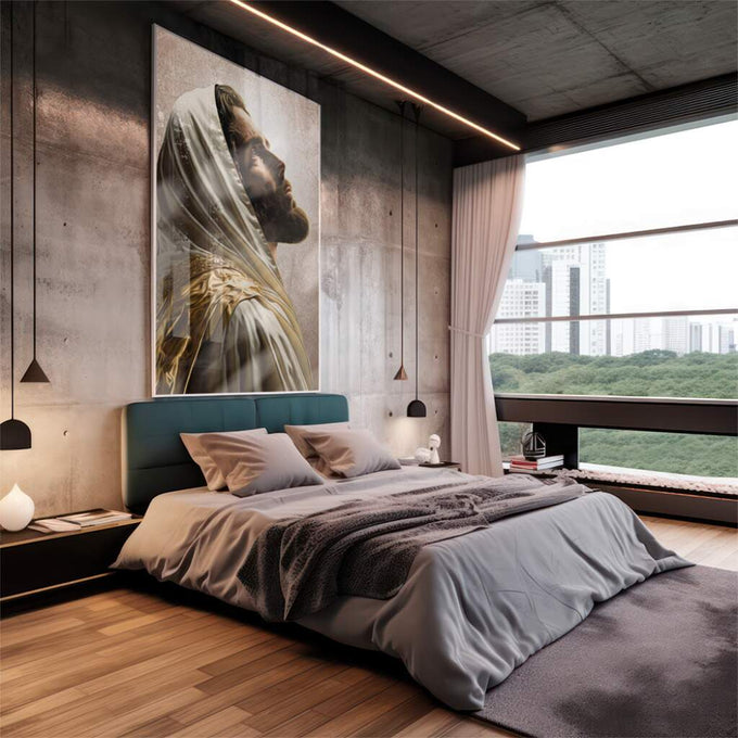 Quadro Decorativo Jesus Aura de Fé e Inspiração - quadros decorativos para sala 1 Tela Vertical, 3 Telas - em living room premium