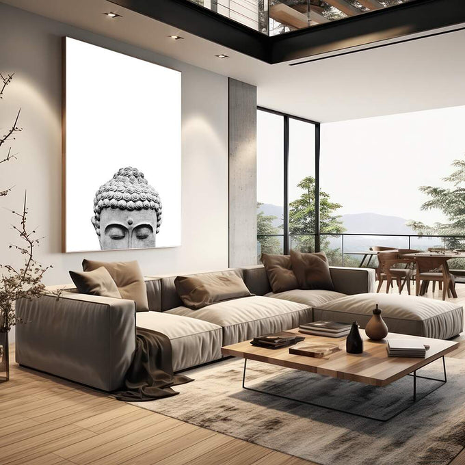 Quadro Decorativo \'Tranquilidade do Buda\' - Inspire-se! - quadros decorativos para sala 1 Tela Vertical, 3 Telas - em living room premium