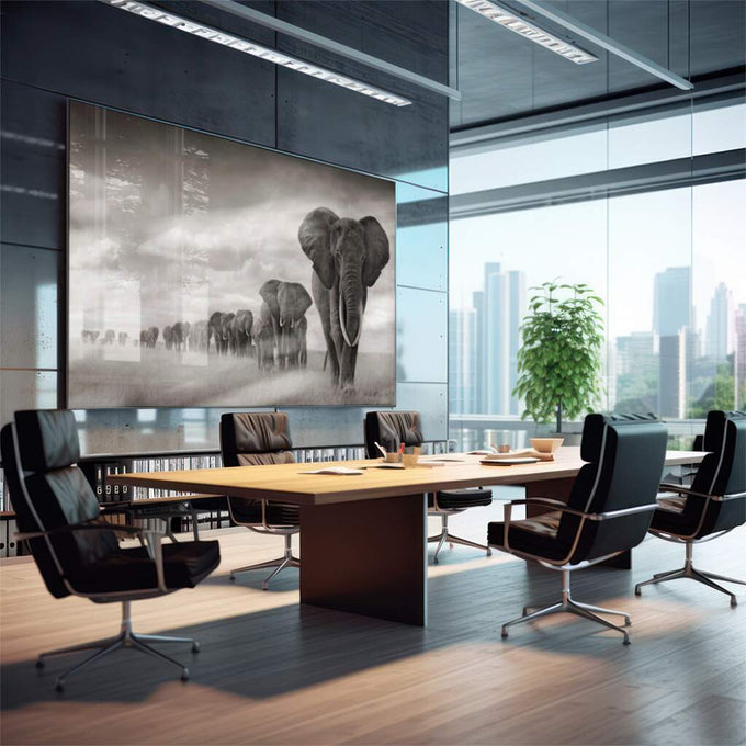 Quadro Decorativo Majestosos Elefantes em Marcha - quadros decorativos para sala 1 Tela, 1 Tela Horizontal - em quarto contemporaneo