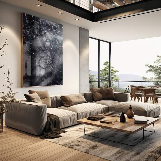 Quadro Decorativo Majestade Invernal - Leão na Neve - quadros decorativos 1 Tela Vertical, 3 Telas - em escritorio elegante