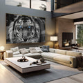 Quadro Decorativo Olhar Hipnotizante do Tigre: Pureza da Selva - quadros decorativos 1 Tela, 1 Tela Horizontal - em sala moderna