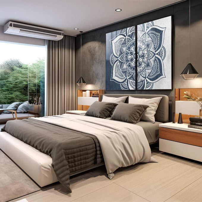 Quadro Decorativo: Mandalas para Paz Interior - quadros decorativos 2 Telas, abstrato - em sala moderna