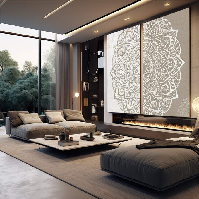 Quadro Decorativo Mandalas Paz - Sua Casa em Harmonia - quadros decorativos para sala 2 Telas, abstrato - em quarto contemporaneo