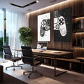 Quadro Decorativo Gamers em Ação: Exclusividade Visual - quadros decorativos para sala 2 Telas, abstrato geométrico - em living room premium