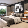 Quadro Decorativo Gamers em Ação: Exclusividade Visual - quadros decorativos 2 Telas, abstrato geométrico - em sala moderna