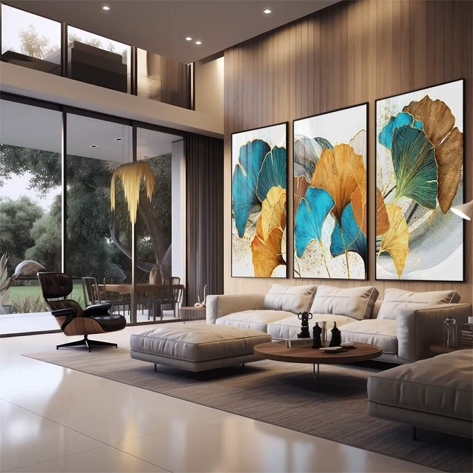 Quadro Decorativo: Renove com Ginkgo Biloba - quadros decorativos para sala 1 Tela Vertical, 3 Telas - em quarto contemporaneo