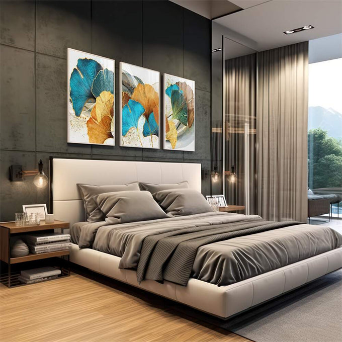 Quadro Decorativo: Renove com Ginkgo Biloba - quadros decorativos para sala 1 Tela Vertical, 3 Telas - em living room premium