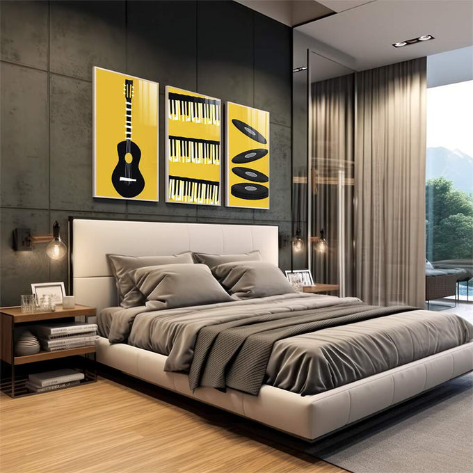 Quadro Decorativo Melodia da Alma em Cores Vibrantes - quadros decorativos 1 Tela Vertical, 3 Telas - em escritorio elegante