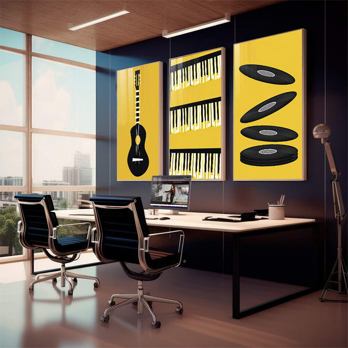 Quadro Decorativo Melodia da Alma em Cores Vibrantes - quadros decorativos para sala 1 Tela Vertical, 3 Telas - em living room premium