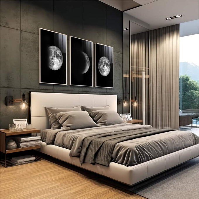 Quadro Decorativo Mistério Lunar: Transforme seu Ambiente - quadros decorativos para sala 1 Tela Vertical, 3 Telas - em living room premium