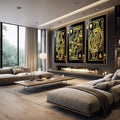 Quadro Decorativo Luxo em Cartas: Toque de Ouro - quadros decorativos para sala 1 Tela Vertical, 3 Telas - em quarto contemporaneo
