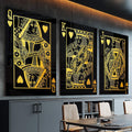 Quadro Decorativo Luxo em Cartas: Toque de Ouro - quadros decorativos para sala 1 Tela Vertical, 3 Telas - em ambiente decorado