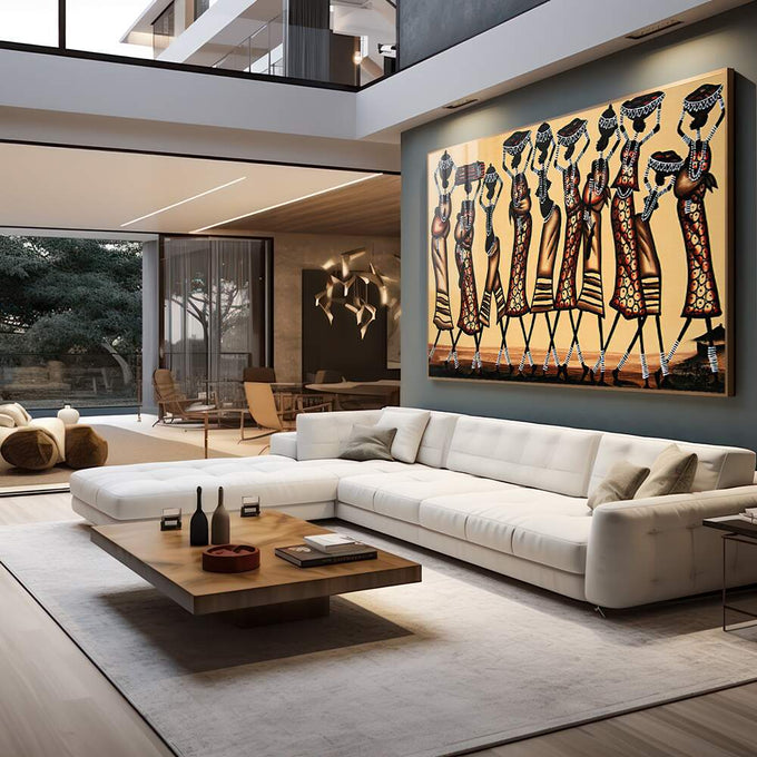 Quadro Decorativo: A Dança da Vida Africana Vibrante - quadros decorativos para sala 1 Tela, 1 Tela Horizontal - em quarto contemporaneo