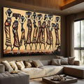 Quadro Decorativo: A Dança da Vida Africana Vibrante - quadros decorativos para sala 1 Tela, 1 Tela Horizontal - em ambiente decorado