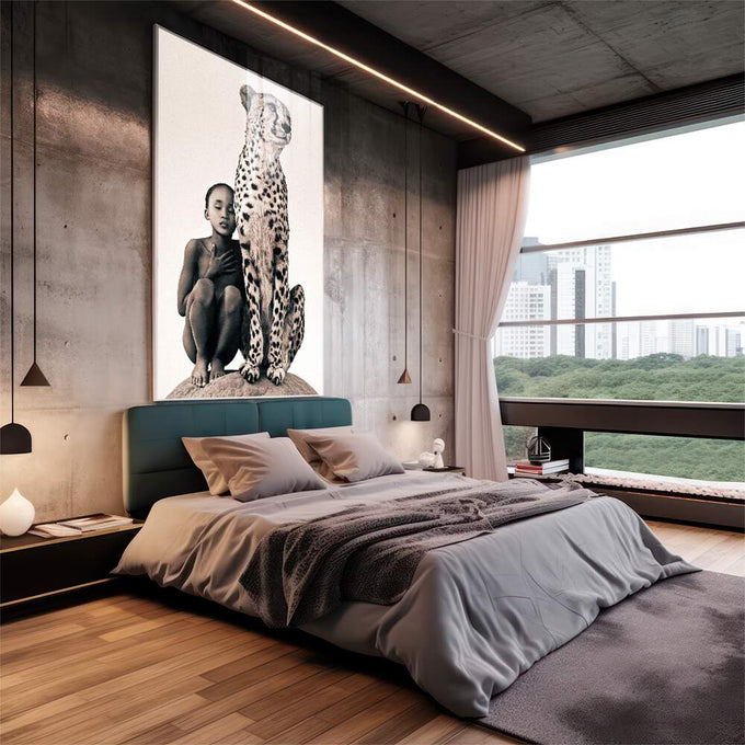 Quadro Decorativo Elegância Moderna: União Inocente - quadros decorativos para sala 1 Tela Vertical, 3 Telas - em quarto contemporaneo