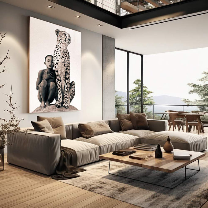Quadro Decorativo Elegância Moderna: União Inocente - quadros decorativos 1 Tela Vertical, 3 Telas - em escritorio elegante