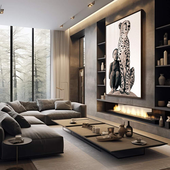 Quadro Decorativo Elegância Moderna: União Inocente - quadros decorativos para sala 1 Tela Vertical, 3 Telas - em living room premium