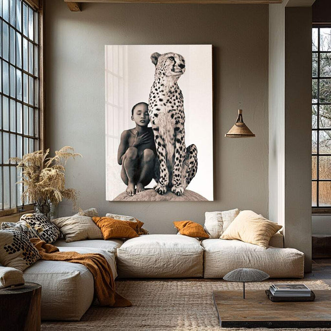 Quadro Decorativo Elegância Moderna: União Inocente - quadros decorativos para sala 1 Tela Vertical, 3 Telas - em ambiente decorado