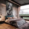Quadro Decorativo Elegante Mulher em Monocromático - quadros decorativos para sala 1 Tela Vertical, 3 Telas - em quarto contemporaneo