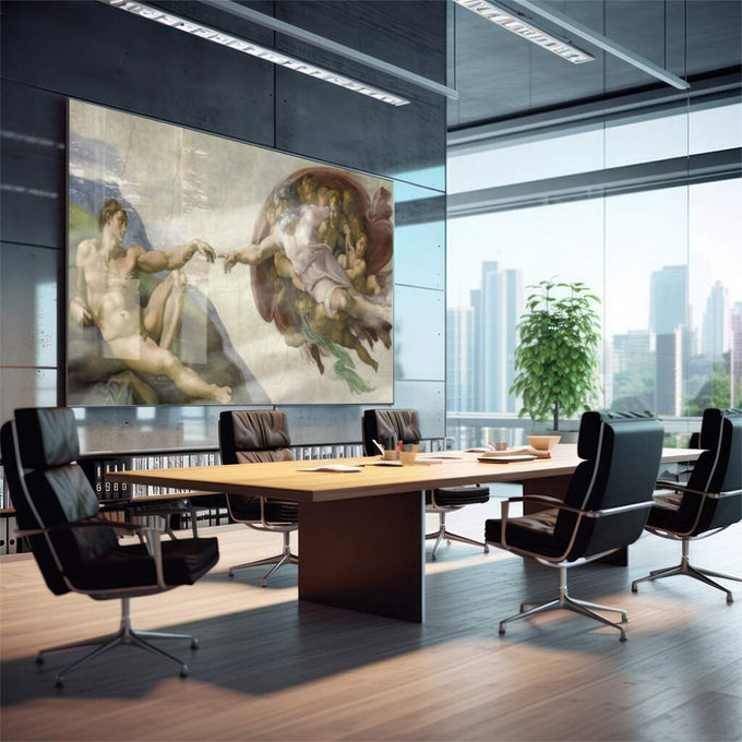 Quadro Decorativo A Criação de Adão - Toque Divino e Arte Única - quadros decorativos para sala 1 Tela, 1 Tela Horizontal - em quarto contemporaneo