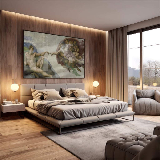 Quadro Decorativo A Criação de Adão - Toque Divino e Arte Única - quadros decorativos 1 Tela, 1 Tela Horizontal - em escritorio elegante