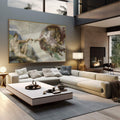 Quadro Decorativo A Criação de Adão - Toque Divino e Arte Única - quadros decorativos 1 Tela, 1 Tela Horizontal - em sala moderna