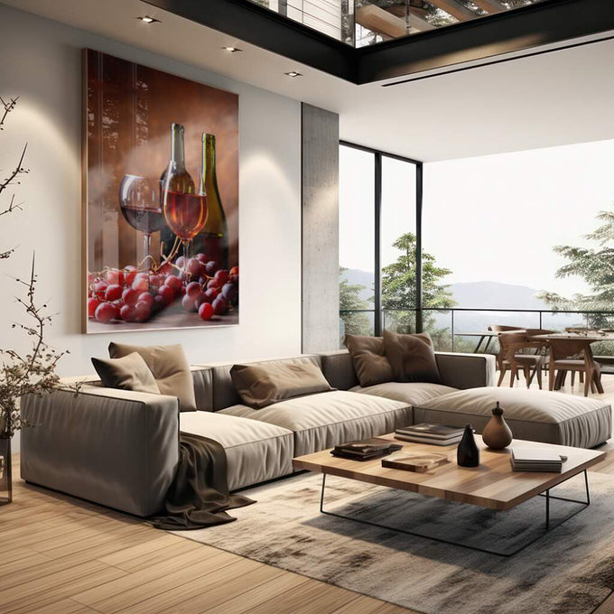 Quadro Decorativo Celebração Vinícola: Expressão de Sabor - quadros decorativos para sala 1 Tela Vertical, 3 Telas - em living room premium