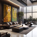 Quadro Decorativo: Luxo de Gustav Klimt em Sua Pureza - quadros decorativos 2 Telas, Amarelo - em sala moderna