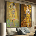 Quadro Decorativo: Luxo de Gustav Klimt em Sua Pureza - quadros decorativos para sala 2 Telas, Amarelo - em ambiente decorado
