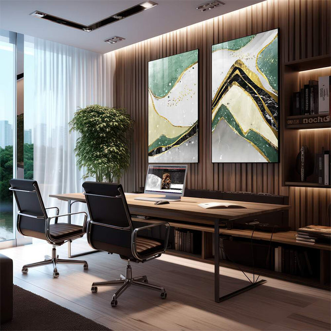 Quadro Decorativo Harmonia Verdejante: Magia Abstrata - quadros decorativos para sala 2 Telas, abstrato - em living room premium