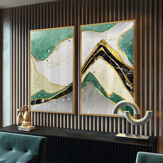 Quadro Decorativo Harmonia Verdejante: Magia Abstrata - quadros decorativos para sala 2 Telas, abstrato - em ambiente decorado