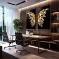 Quadro Decorativo Luxo: Asas de Borboleta Douradas - quadros decorativos para sala 2 Telas, arte abstrata - em quarto contemporaneo