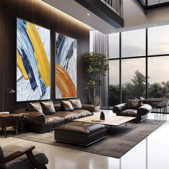 Quadro Decorativo: Explosão de Cores ? Toque Único - quadros decorativos 2 Telas, abstrato - em escritorio elegante