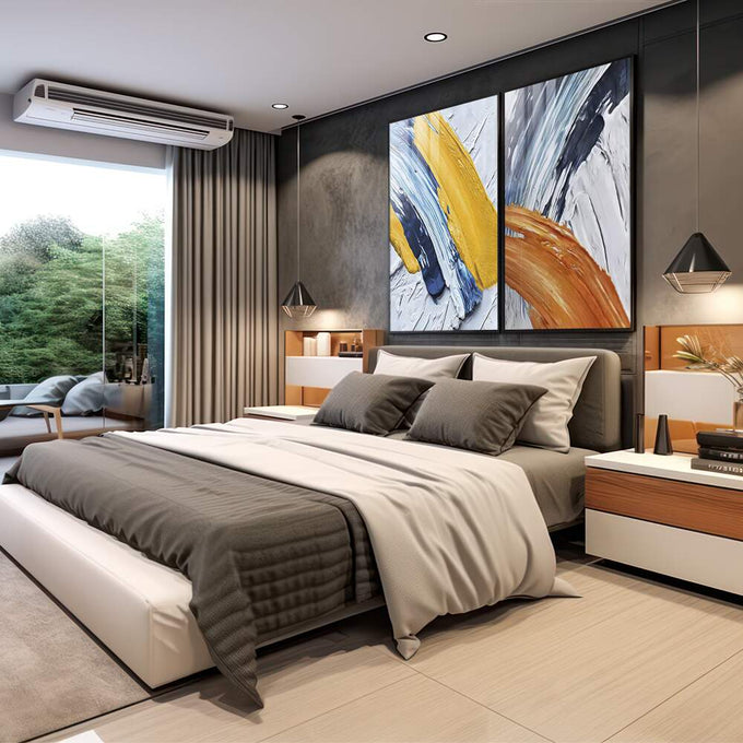 Quadro Decorativo: Explosão de Cores ? Toque Único - quadros decorativos 2 Telas, abstrato - em sala moderna