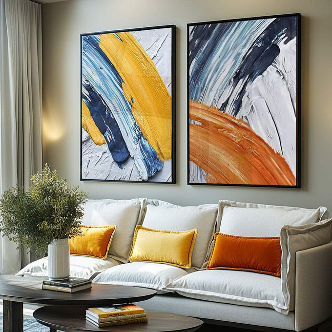 Quadro Decorativo: Explosão de Cores ? Toque Único - quadros decorativos para sala 2 Telas, abstrato - em ambiente decorado
