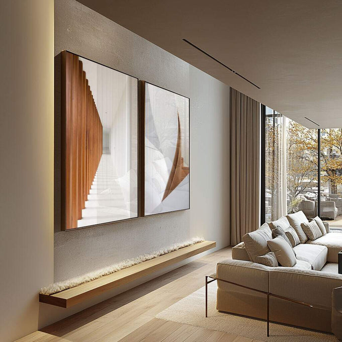 Quadro Decorativo: Escada Espiral - Charme Minimalista - quadros decorativos para sala 2 Telas, abstrato - em ambiente decorado
